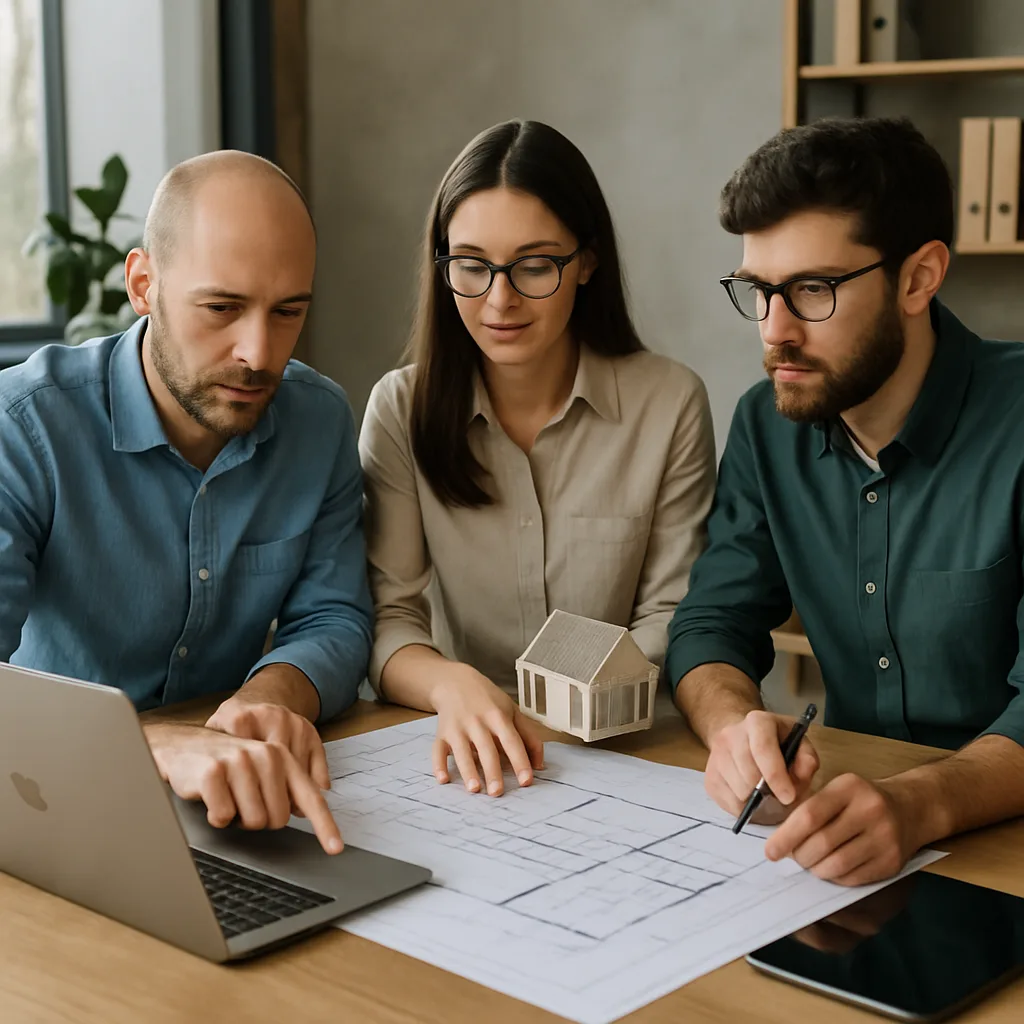 Architects planning sustainable renovation