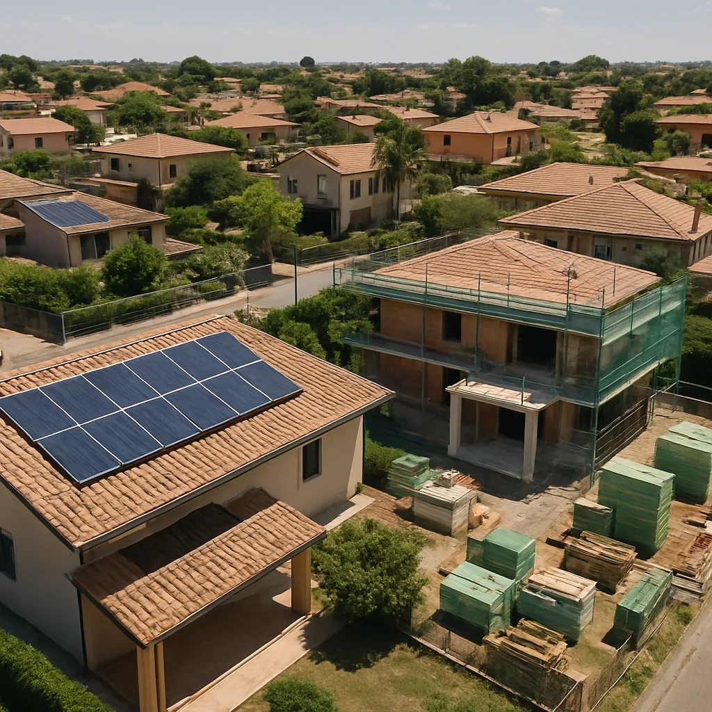 Residential area in Ardea with solar panels