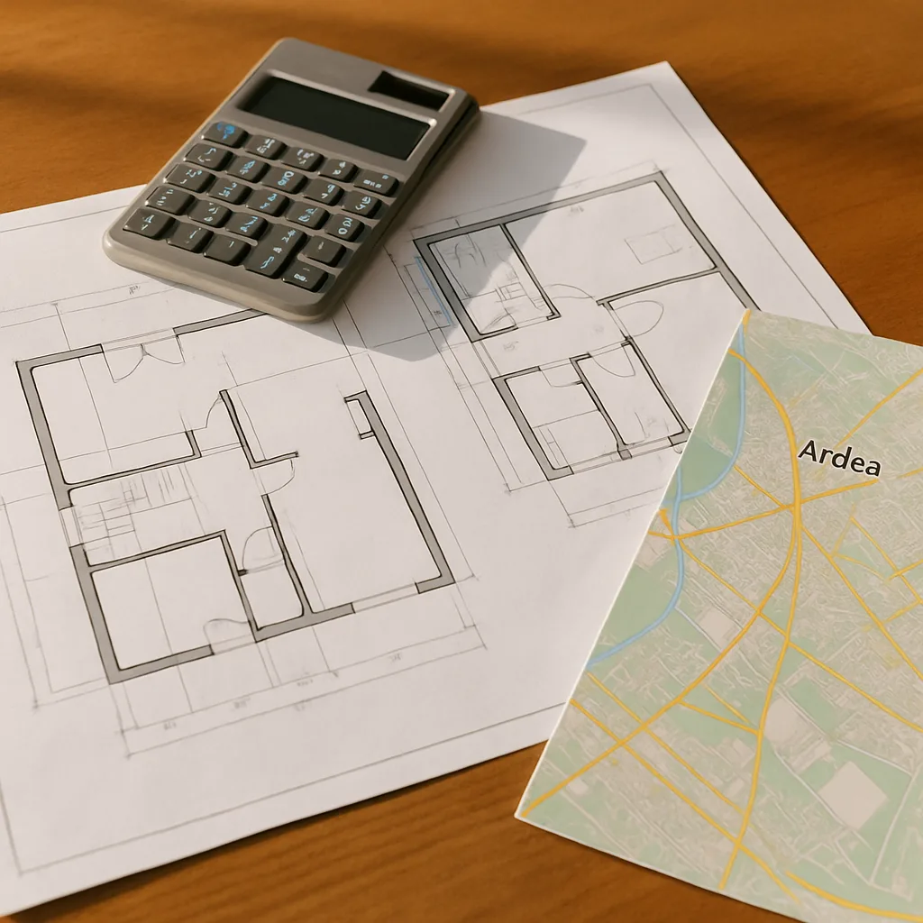 Piani architettonici e mappa di Ardea