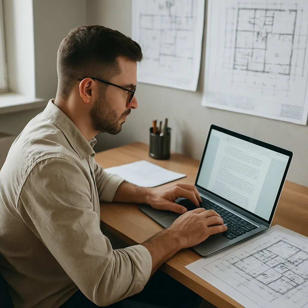 Geometra working with digital documents.