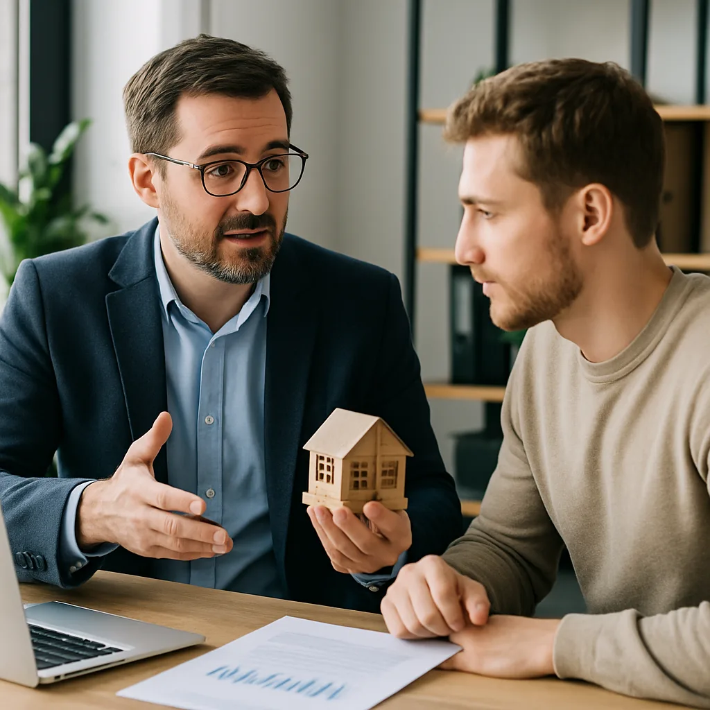 Agente immobiliare discute valutazione immobiliare.