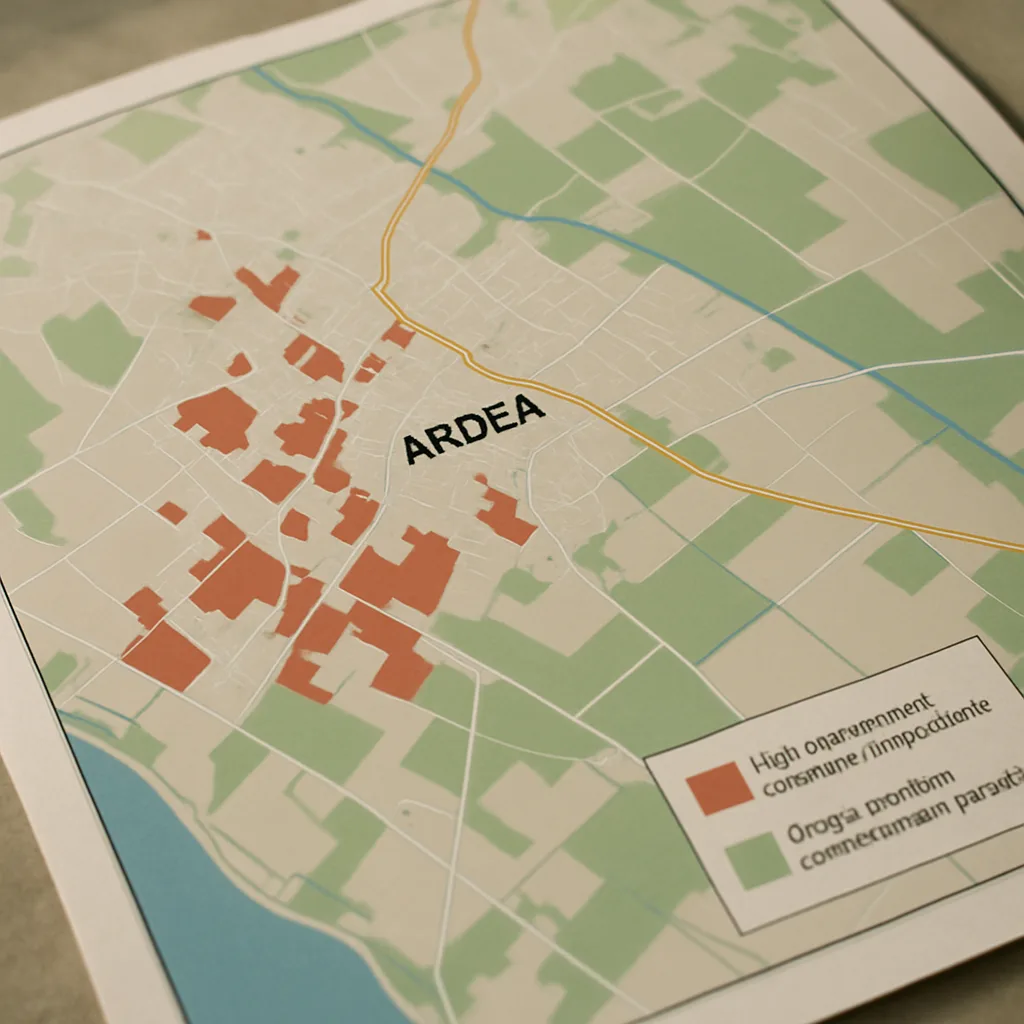 Map of Ardea showing building irregularities and developments.