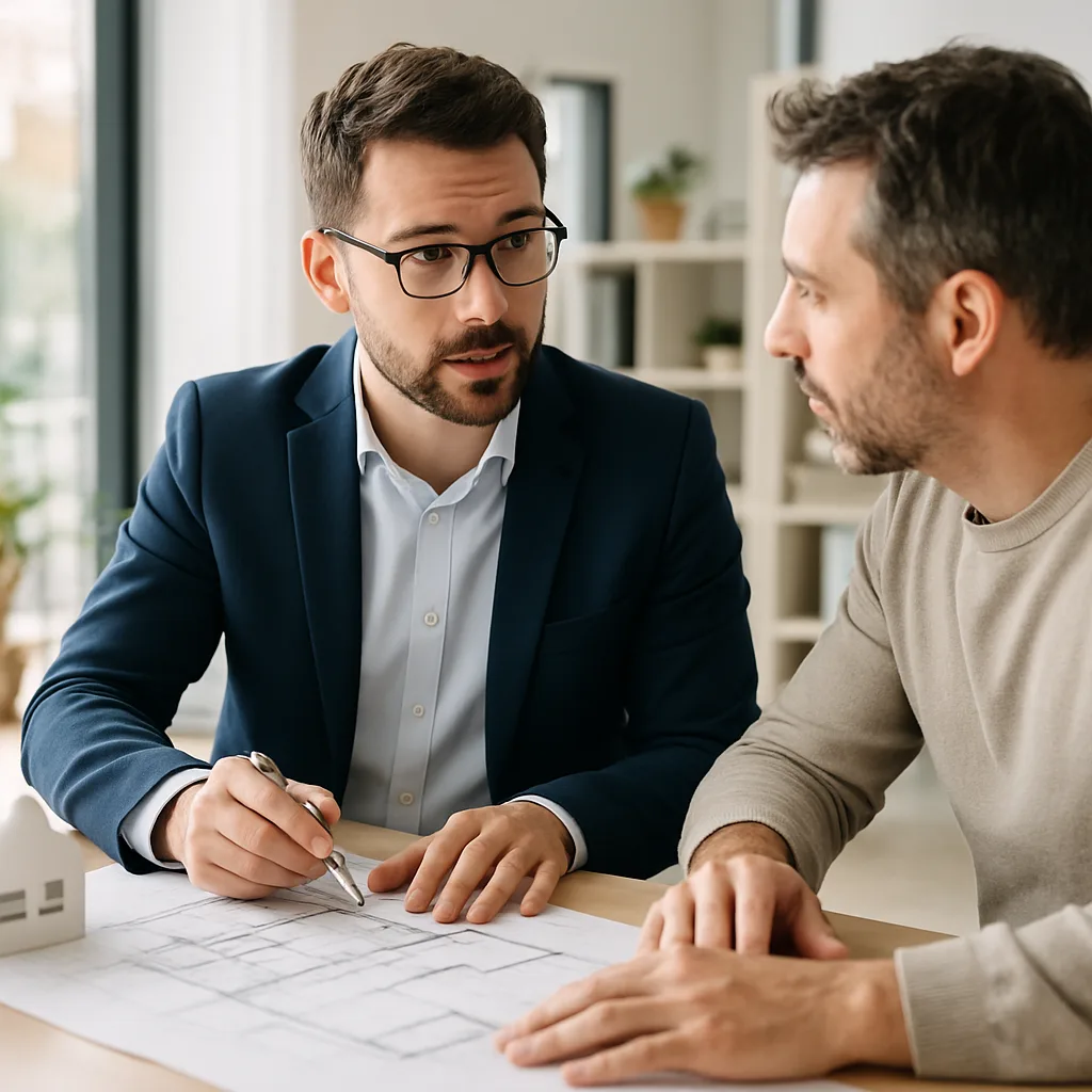 Consultant discussing building plans with a homeowner.